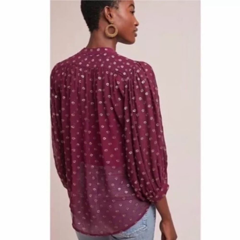 Anthropologie Moulinette Soeurs 
Allegra Foil Printed Button Up Sheer Blouse M